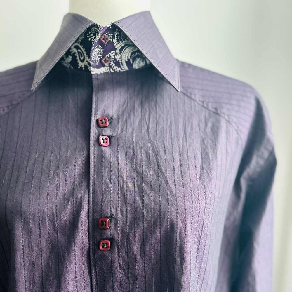 Franco Negretti Plum Cotton Men's Dress Shirt w/ Paisley Collar and Cuffs – US L